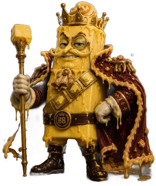 Baron Butter Blast — a dripping butter villain in a royal cape and crown